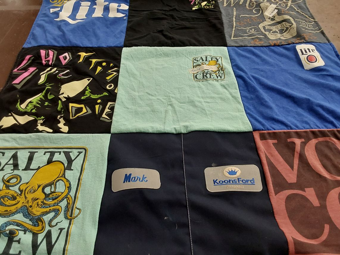 T-shirt quilt with fishing, ocean themes by Amanda from MD