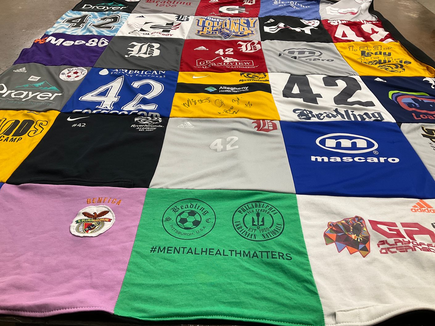 T-shirt quilt with soccer, health themes by Elizabeth from PA