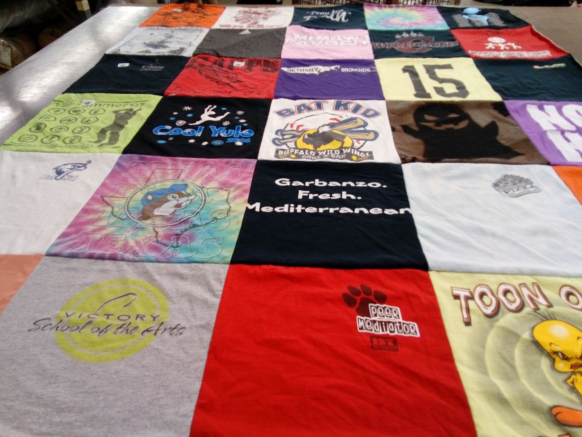 T-shirt quilt with food, art themes by Frances from OK