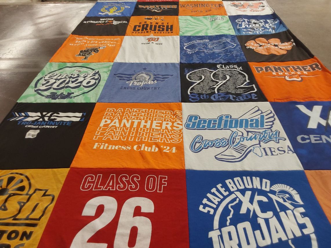 T-shirt quilt featuring trojans, panthers by Abbey from IL