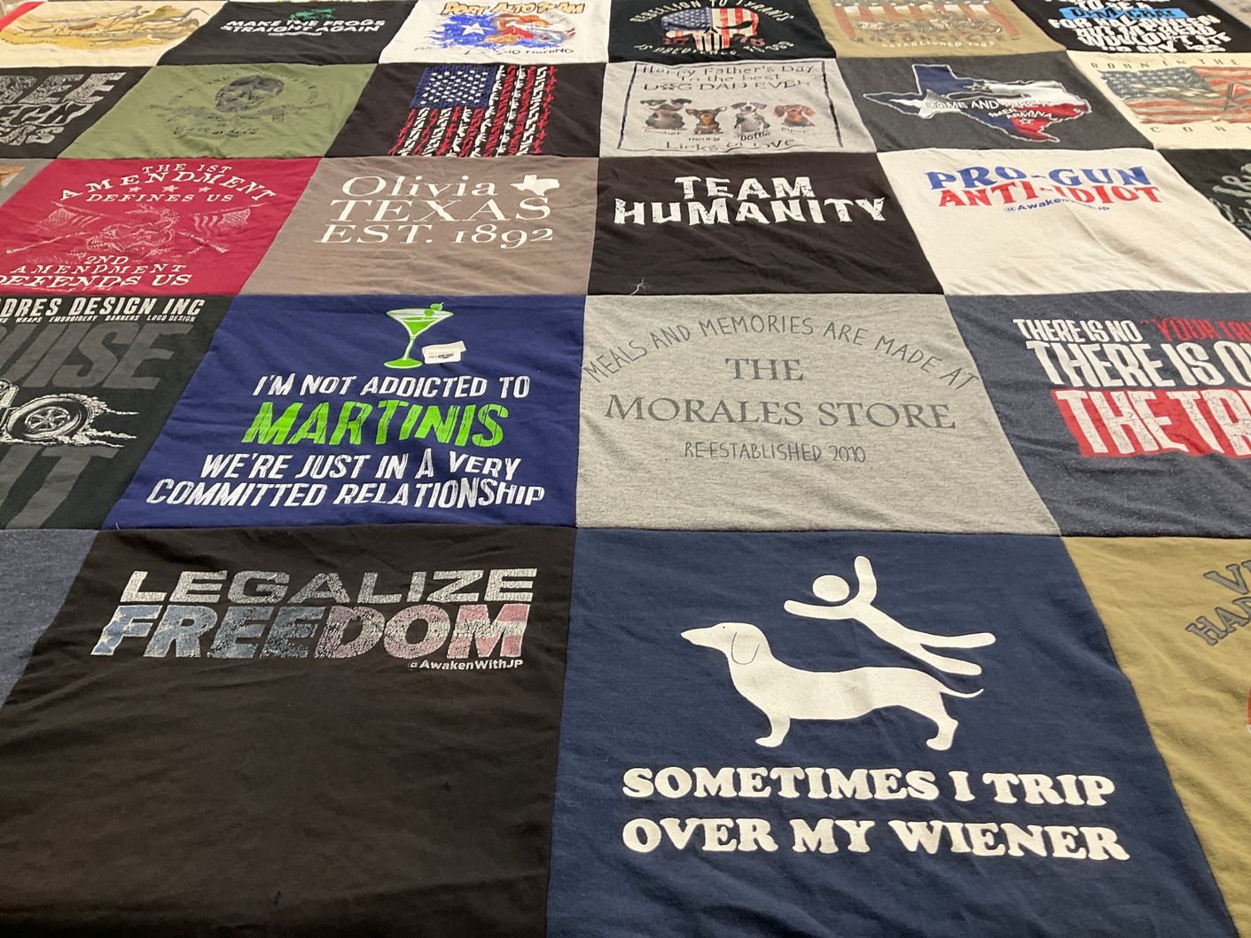 T-shirt quilt with politics, humor themes by karen from TX