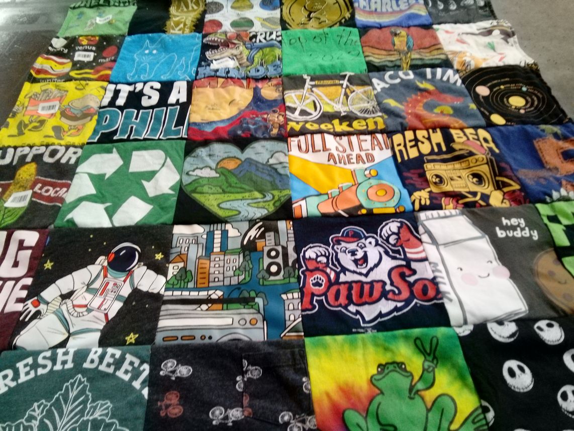 T-shirt quilt with environment, recycling themes by Stephanie from PA