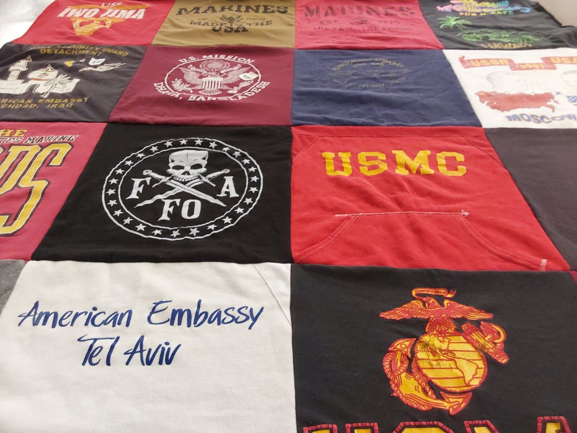 T-shirt quilt with military, history themes by Caroline from MO