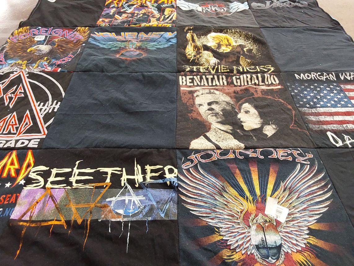 T-shirt quilt with music, rock themes by APRIL from MS
