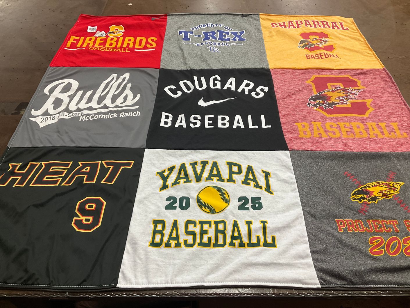 T-shirt quilt featuring firebirds baseball, bulls baseball by Jodi from AZ