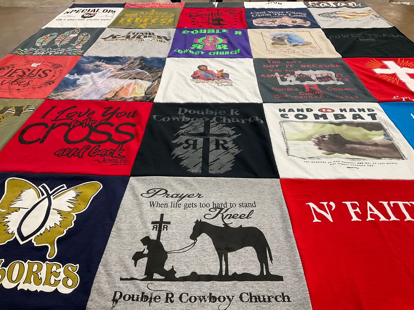 T-shirt quilt with religion, spirituality themes by Elizabeth from MT