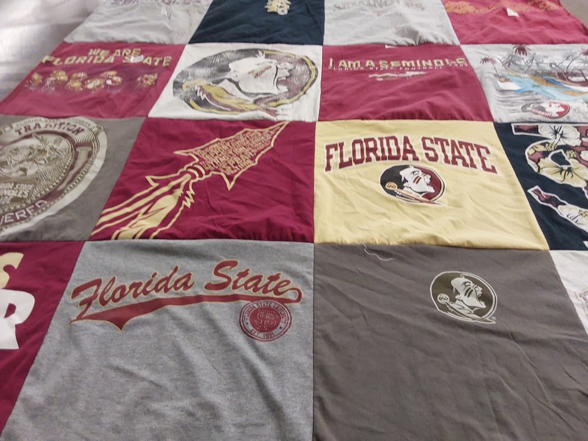T-shirt quilt featuring florida state university seminoles by Anna from FL