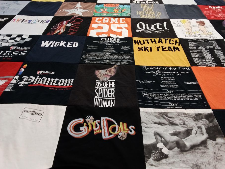 T-shirt quilt with theater, performing arts themes by Dwight from FL