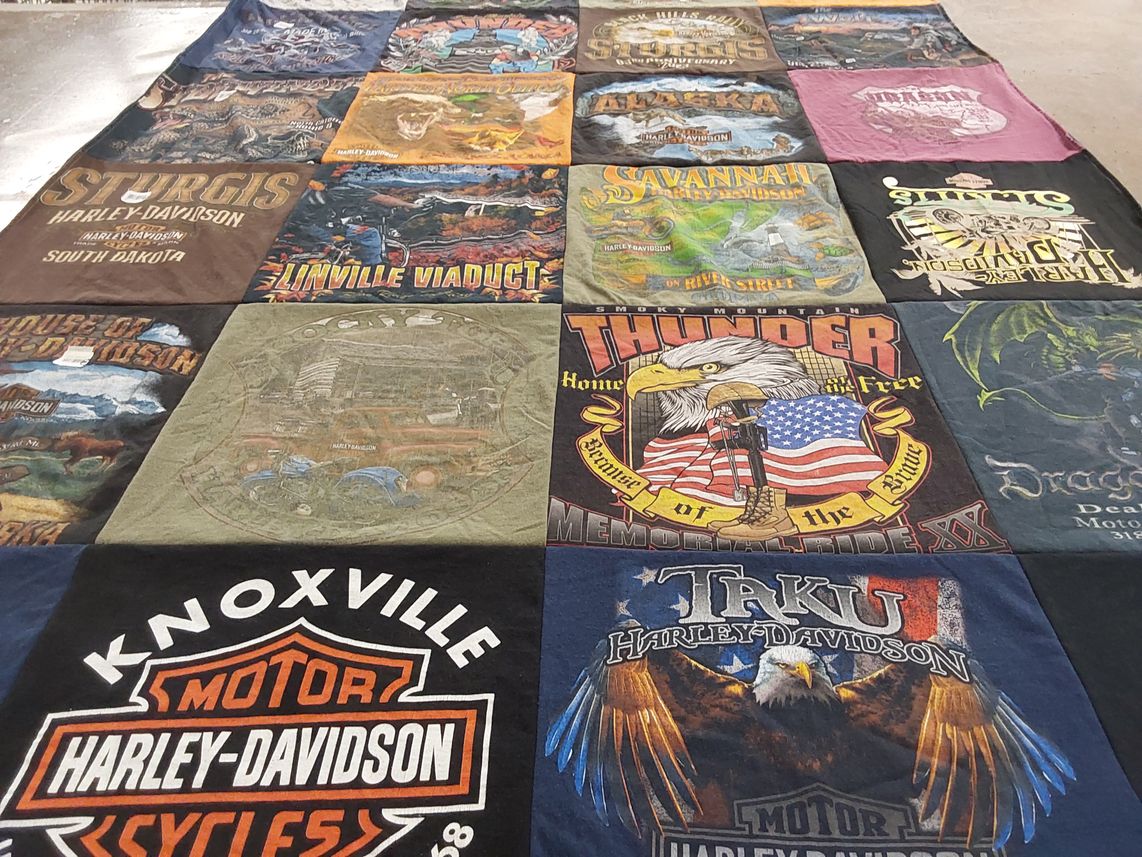 T-shirt quilt with motorcycling, bikers themes by Jill from TN