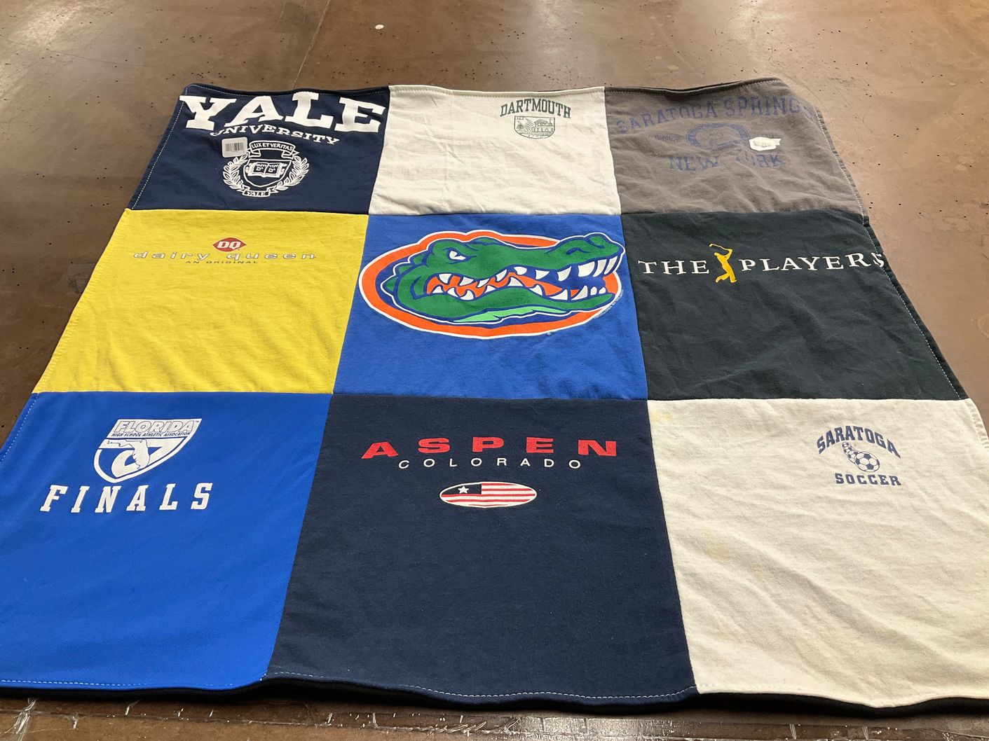T-shirt quilt from yale university, dartmouth college by Pat from NY