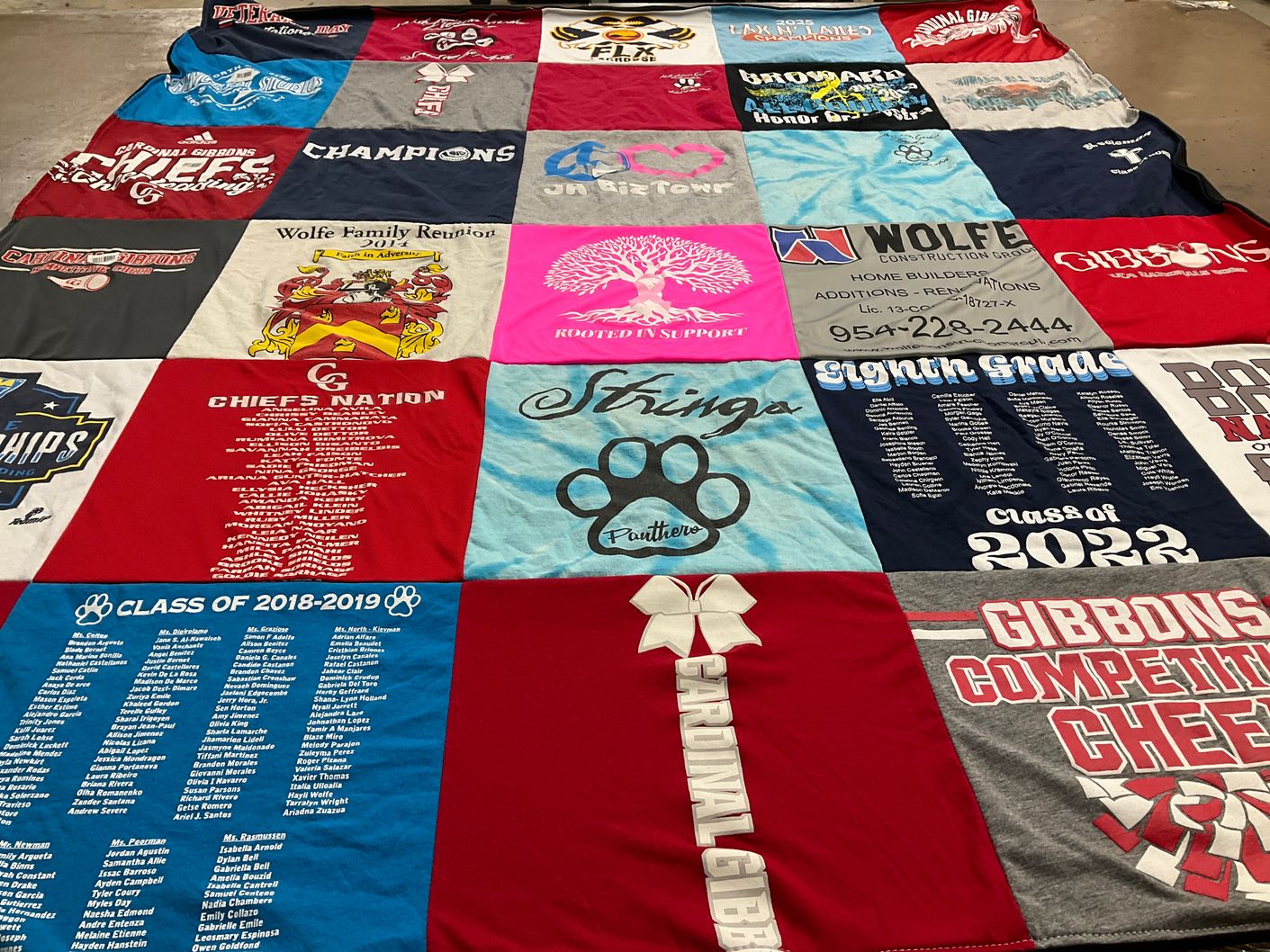 T-shirt quilt featuring cardinal gibbons high school cheerleading team by Jaimi from FL