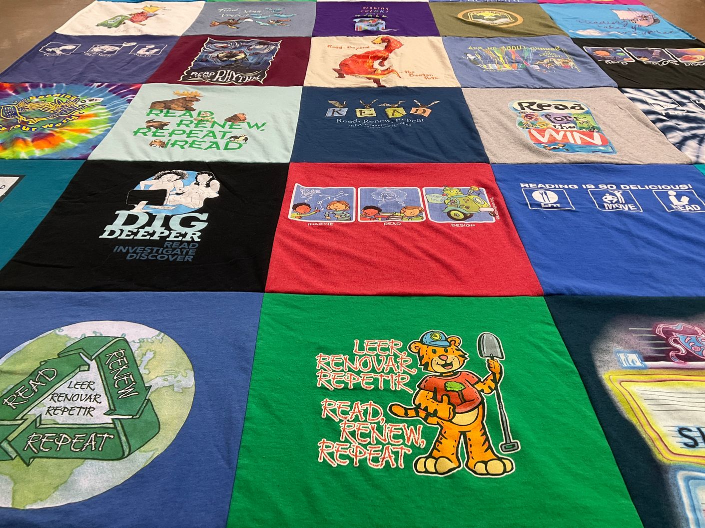 T-shirt quilt with reading, education themes by Brandi from IN