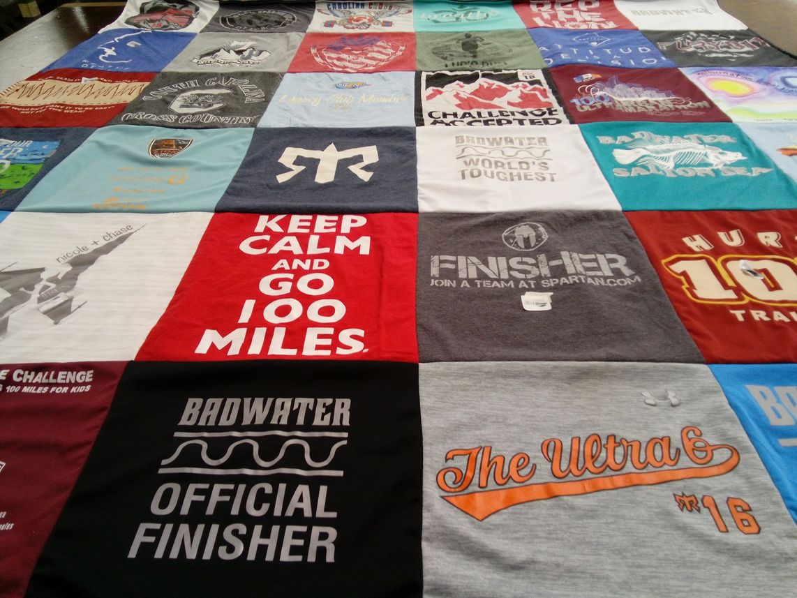 T-shirt quilt with running, marathons themes by Mary from AZ