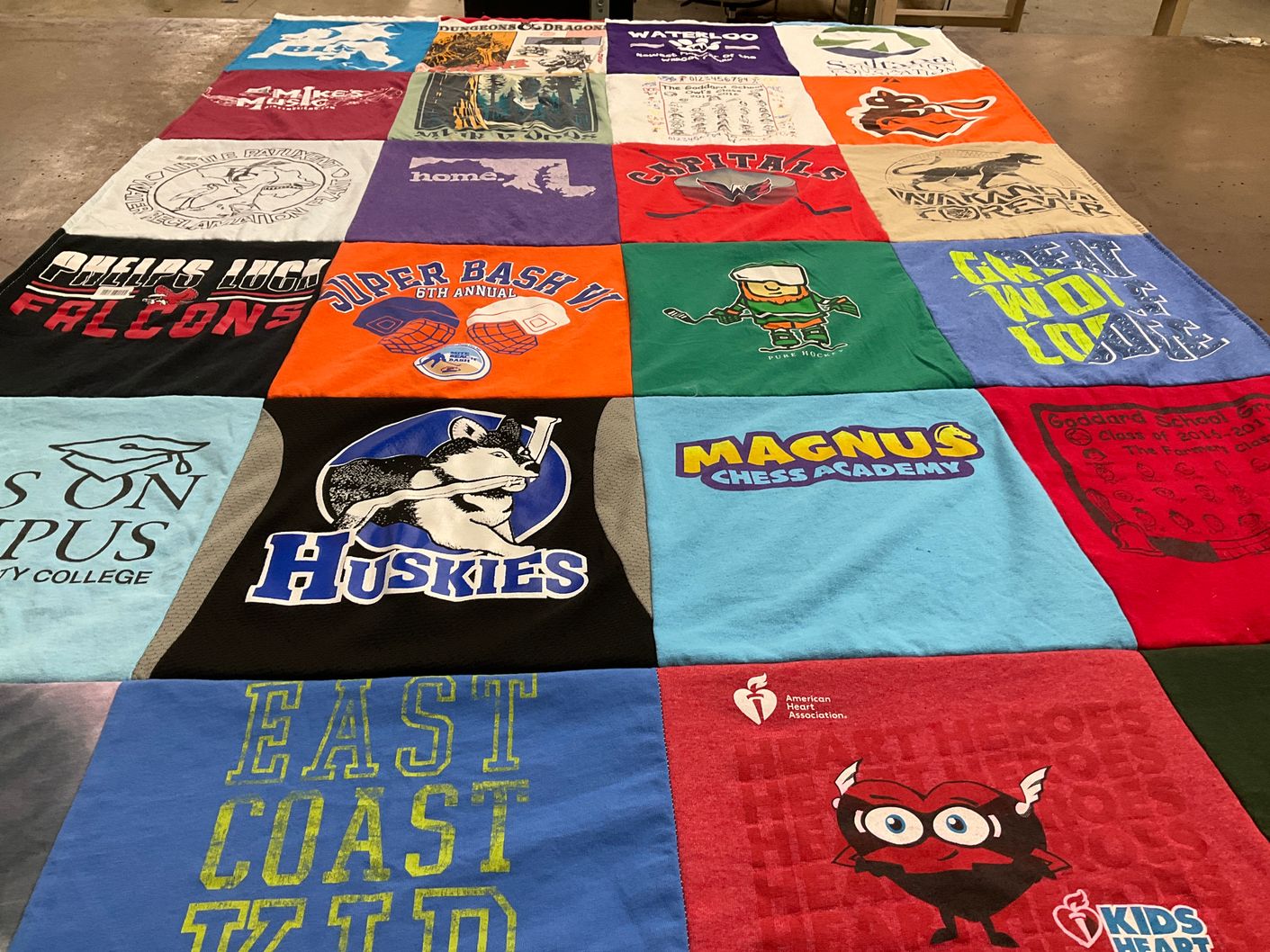 T-shirt quilt featuring huskies, falcons by Amanda from MD