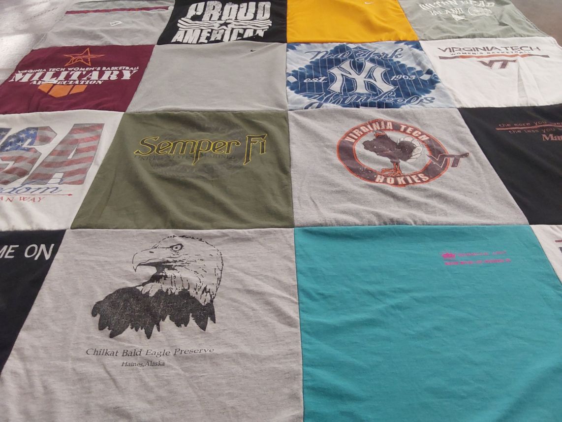 T-shirt quilt featuring virginia tech hokies, new york yankees by Jacenta from VA