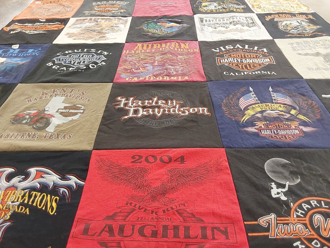 T-shirt quilt with motorcycles, biking themes by terry from CA