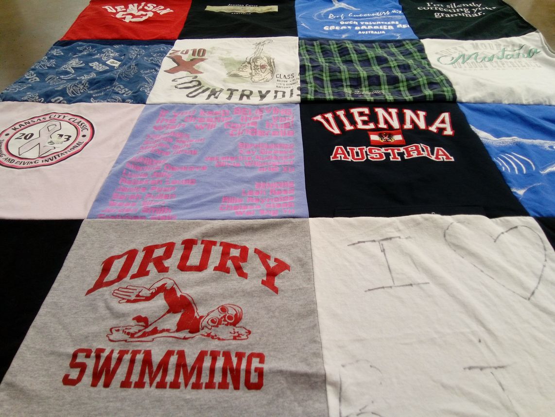 T-shirt quilt featuring drury swimming team by Karen from MO