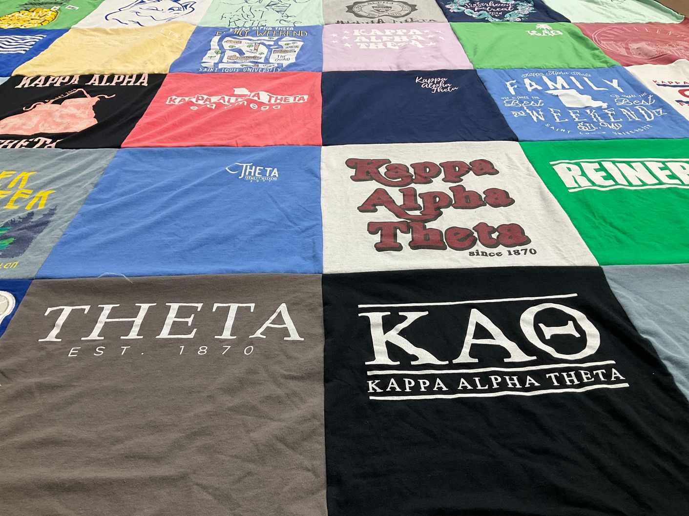 T-shirt quilt with sororities, sisterhood themes by Warren from MO