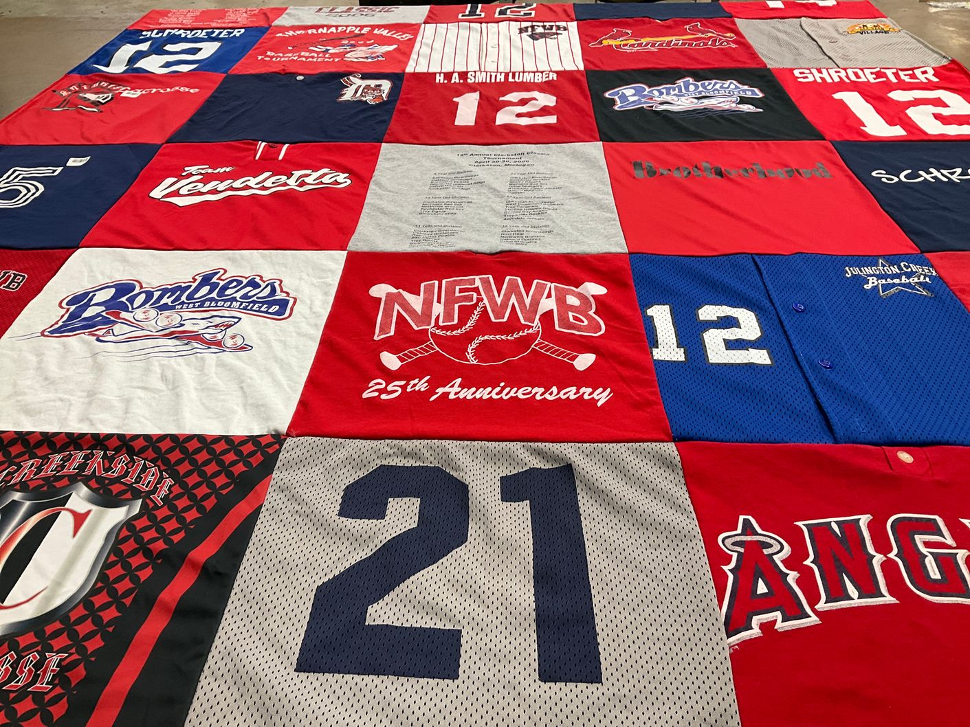 T-shirt quilt featuring west bloomfield bombers, johnston creek baseball by Ellen from CO