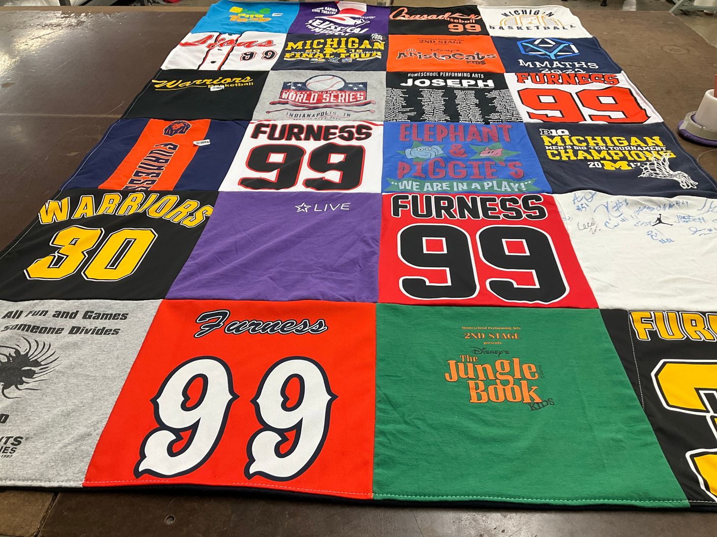 T-shirt quilt featuring warriors, michigan basketball team by Meredith from MI