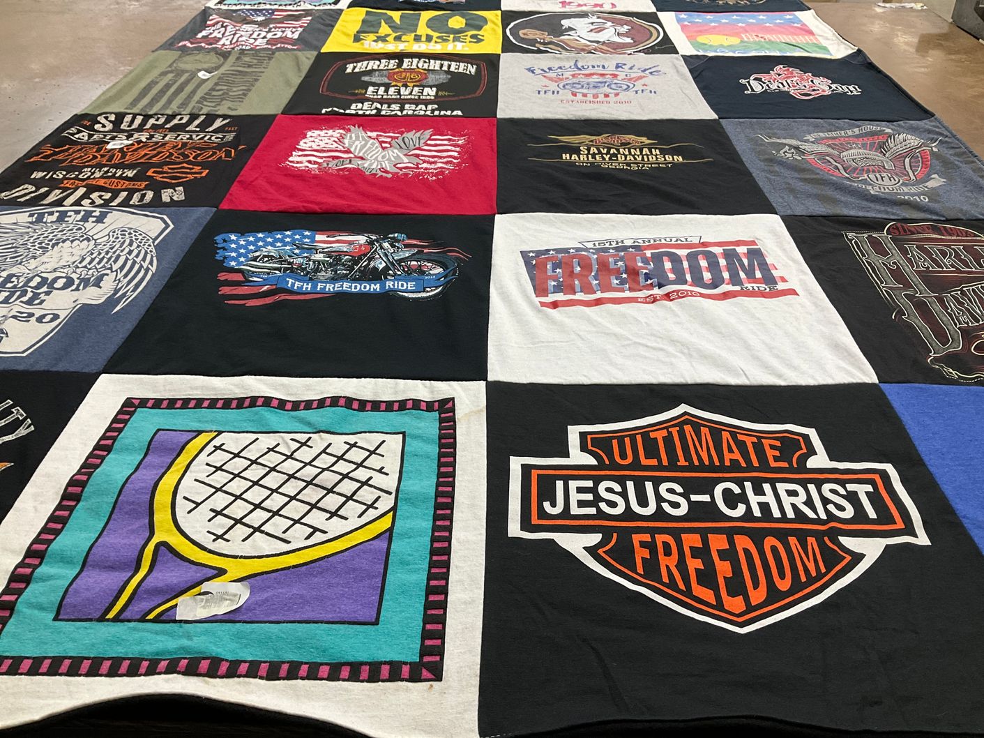 T-shirt quilt with motorcycles, freedom themes by anita from FL