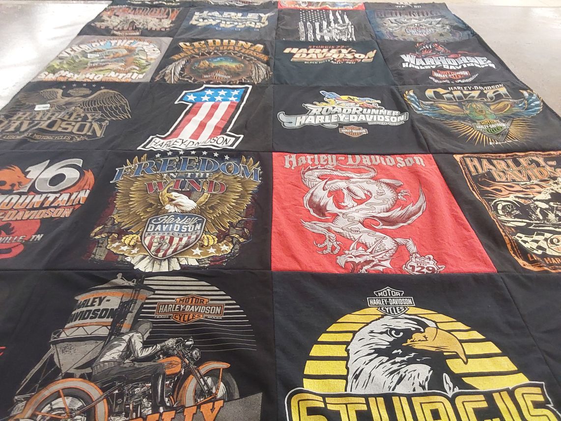 T-shirt quilt with motorcycles, biking themes by anita from FL