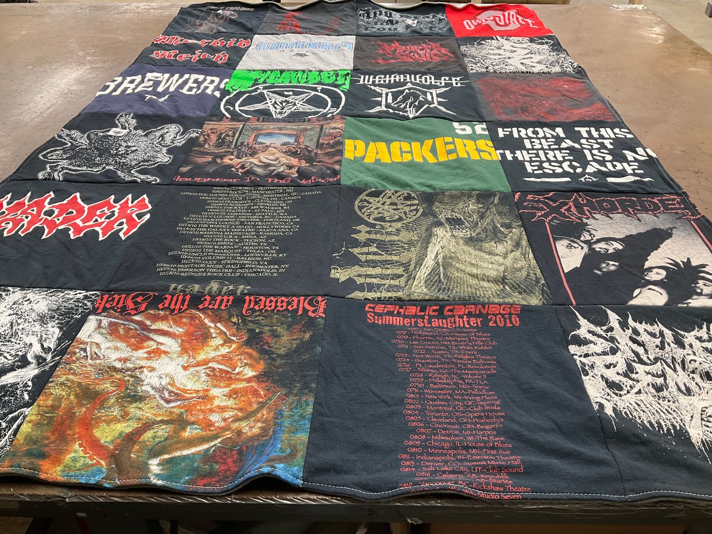 T-shirt quilt with heavy metal music, concerts themes by Helen from OH