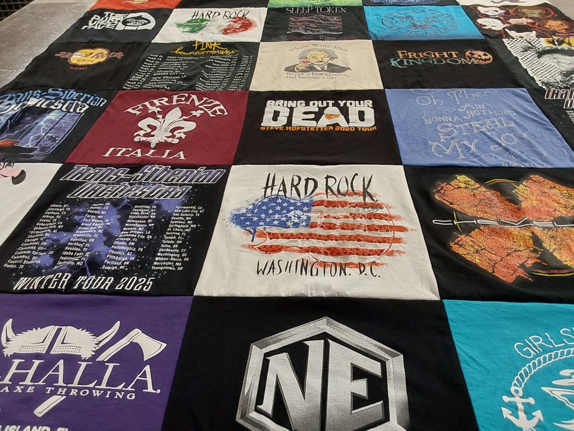 T-shirt quilt with music, concerts themes by Erica from FL