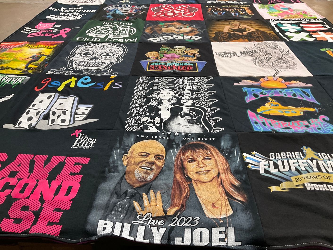 T-shirt quilt with music, concerts themes by GINA from PA