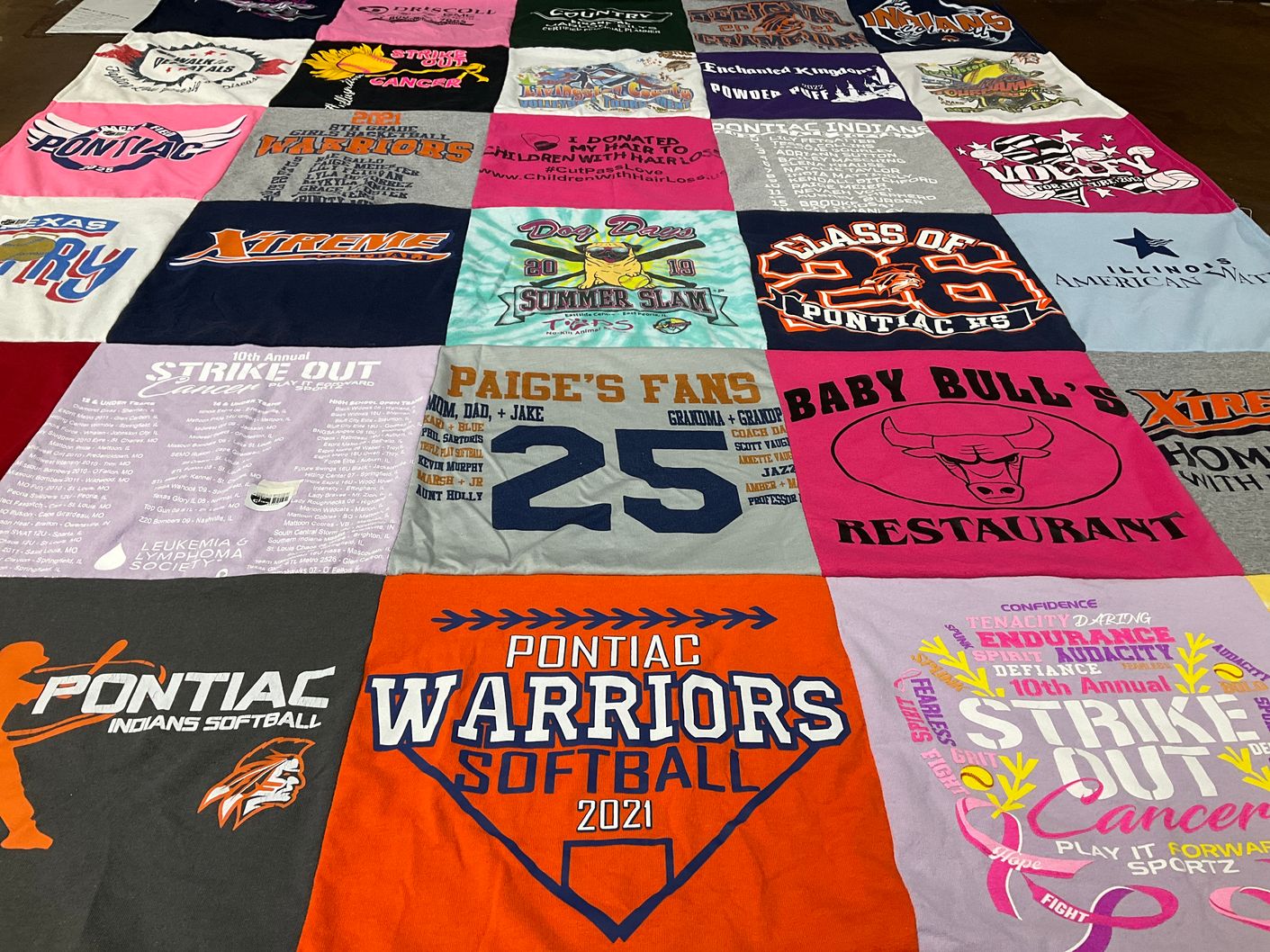 T-shirt quilt featuring pontiac warriors softball by Nikki from IL