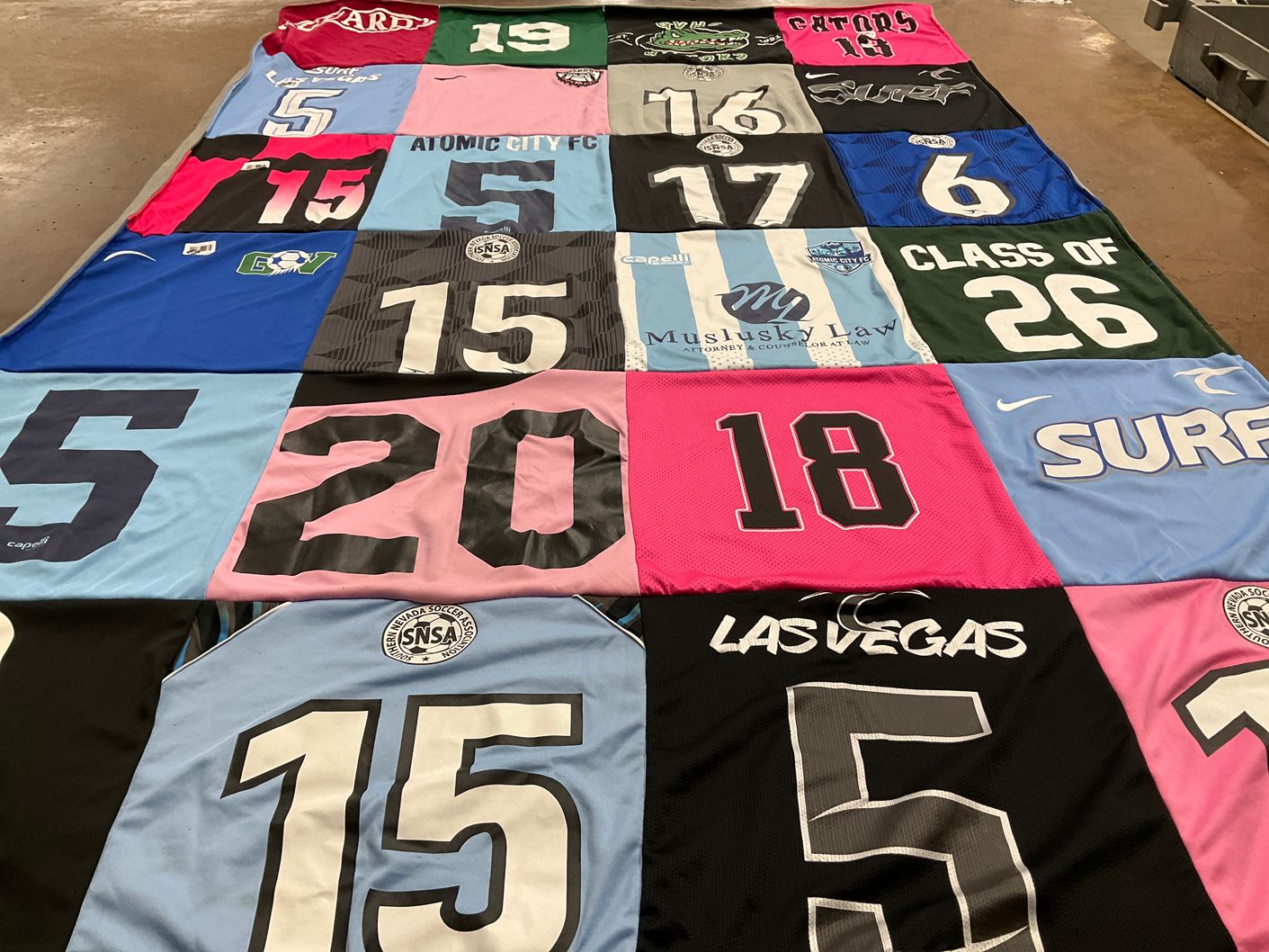T-shirt quilt with soccer, sports themes by Jeanine from NV