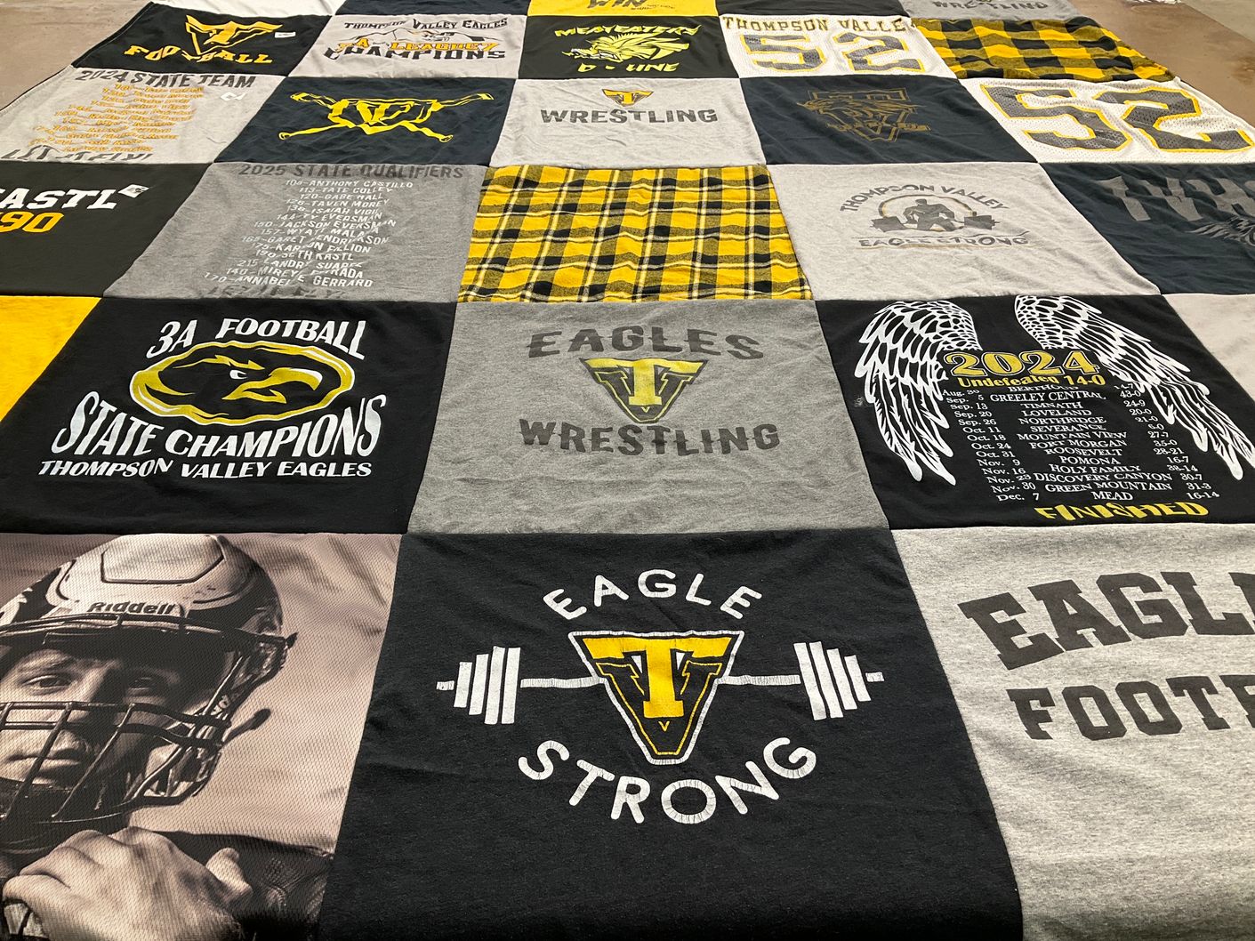T-shirt quilt featuring thompson valley eagles football, thompson valley eagles wrestling by Sommer from CO