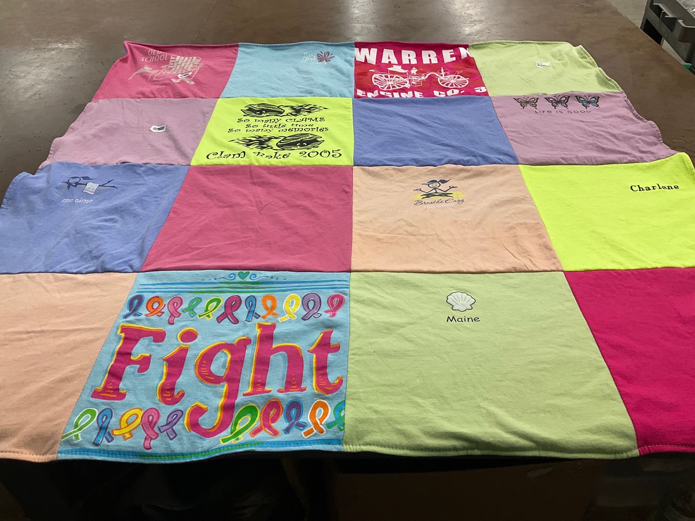 T-shirt quilt with breathing, fighting themes by Maryann from MA
