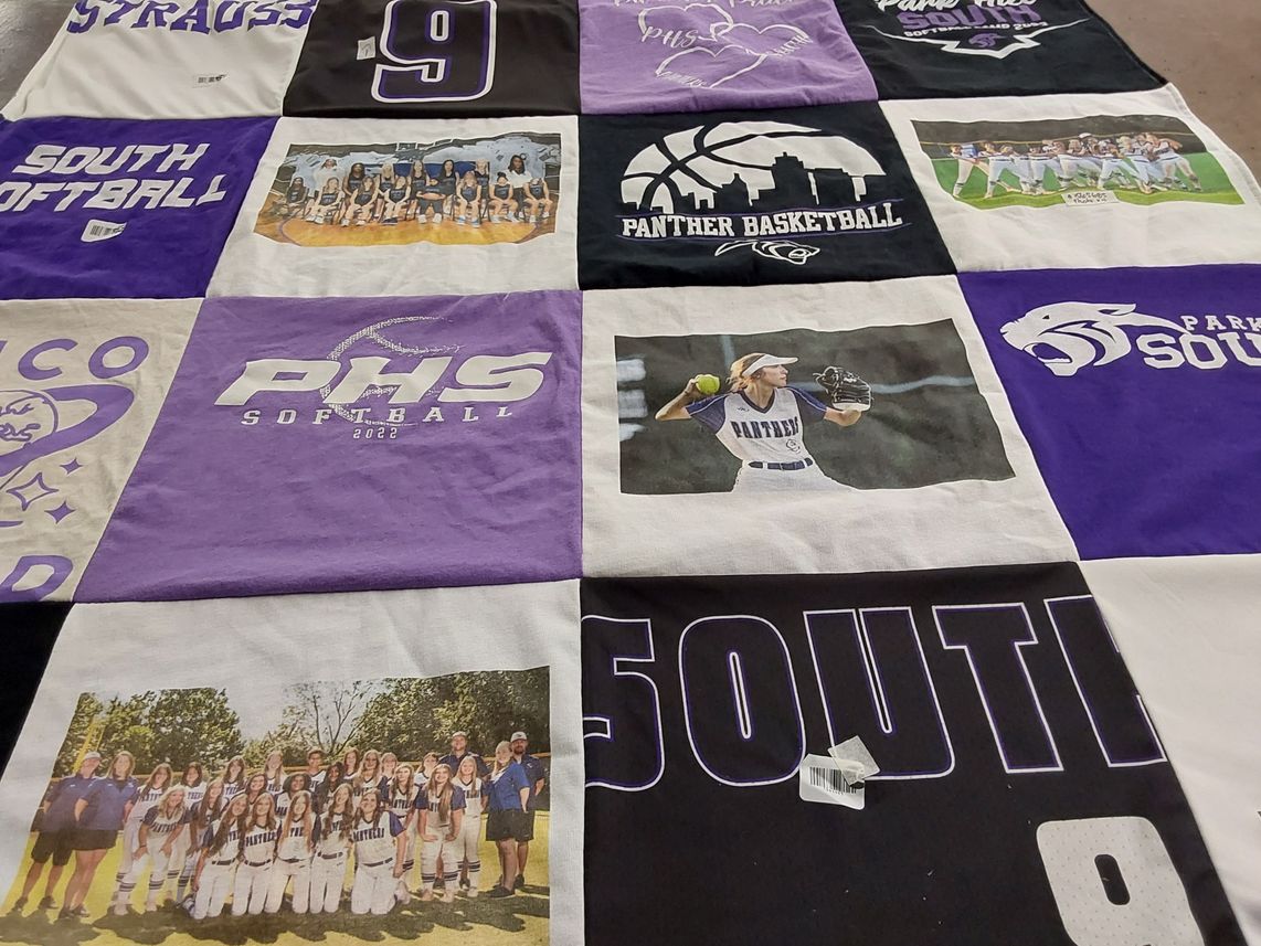 T-shirt quilt featuring park hill high school softball, park hill high school basketball by Becky from MO