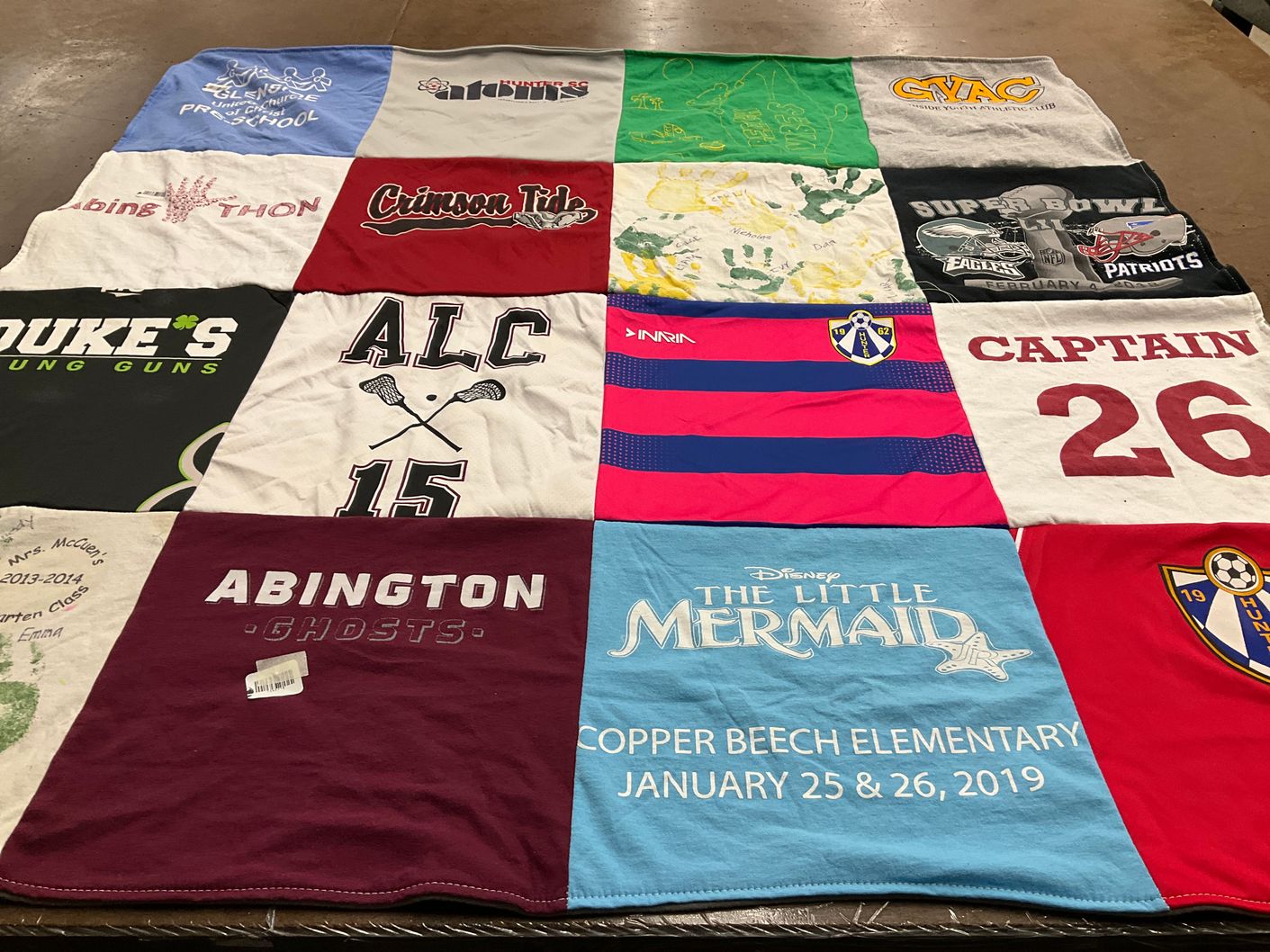 T-shirt quilt featuring new england patriots, alabama crimson tide by Bernadette from PA