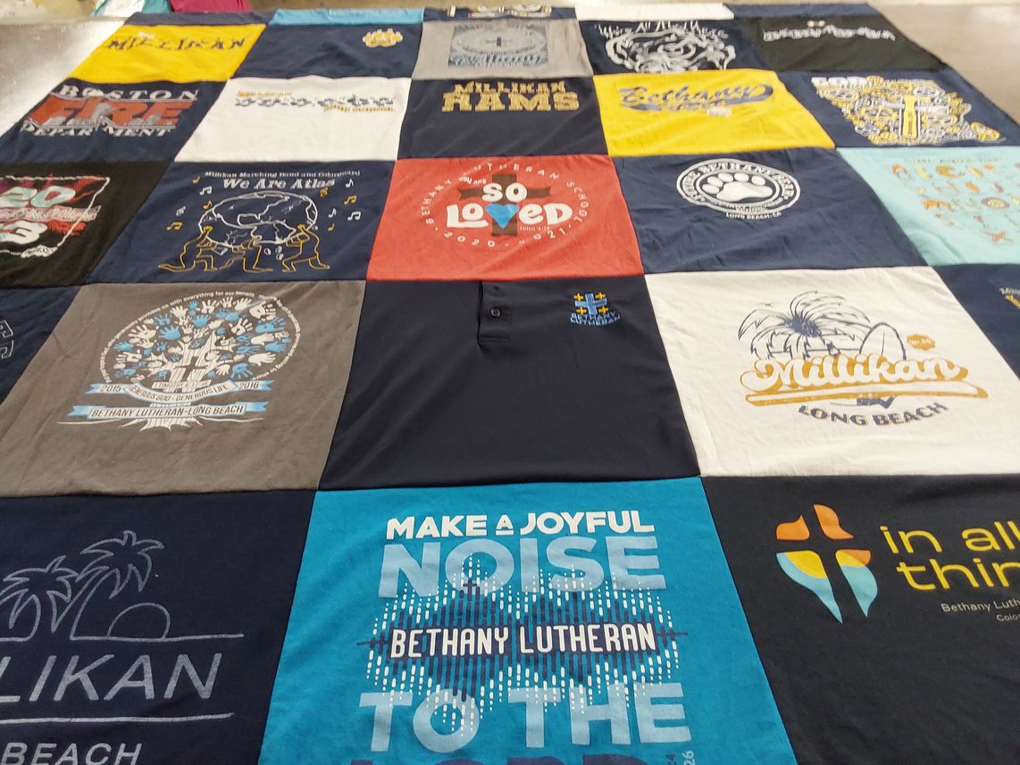 T-shirt quilt featuring millikan rams by Jennifer from CA