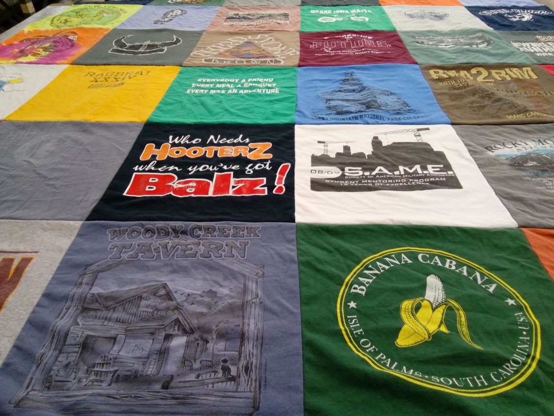 T-shirt quilt with restaurants, taverns themes by Trudy from IA
