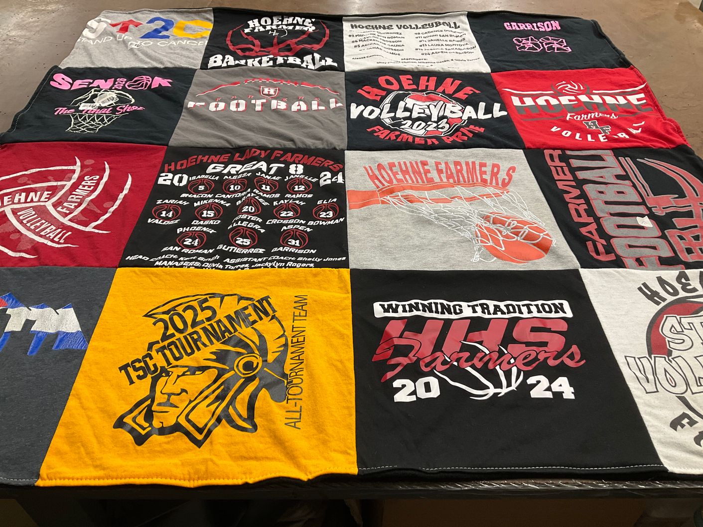 T-shirt quilt featuring hoehne lady farmers by Shona from CO