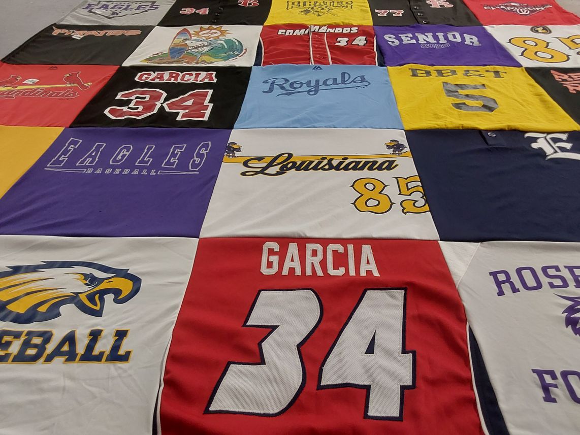 T-shirt quilt featuring eagles baseball team, royals team by Gabriela from LA