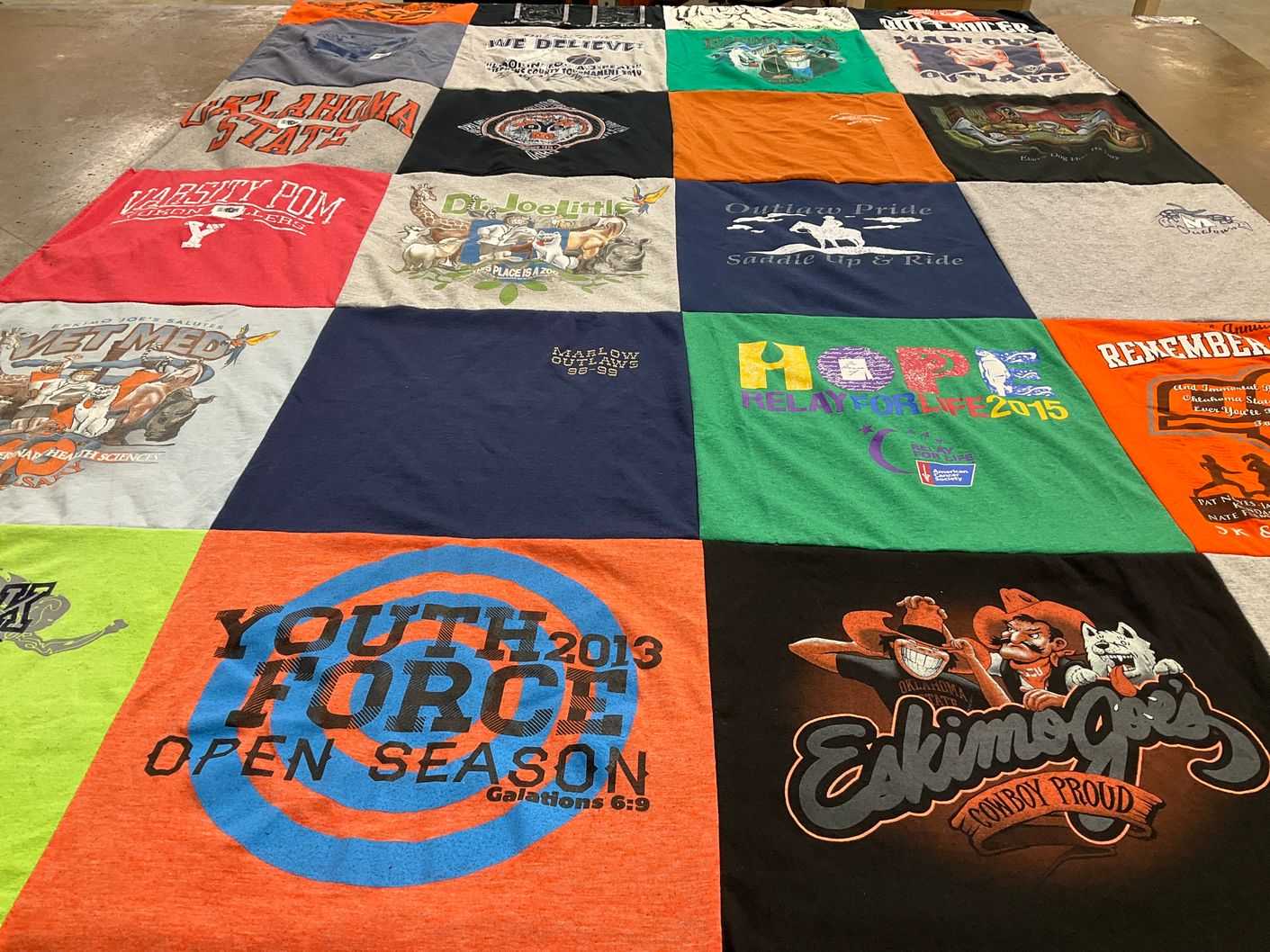 T-shirt quilt from oklahoma state university by Jo from OK