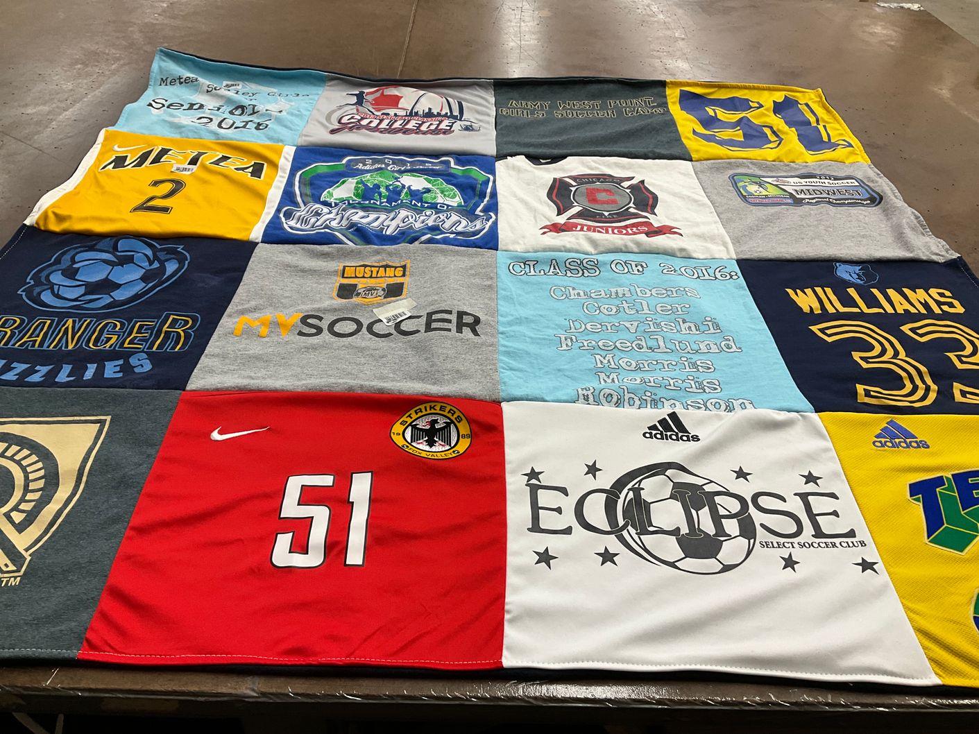 T-shirt quilt featuring strikers by Jeanette from IL