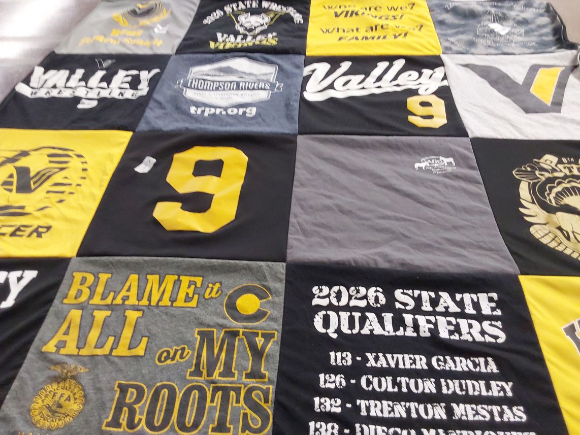 T-shirt quilt featuring valley high school wrestling, valley high school soccer by Ellie from CO