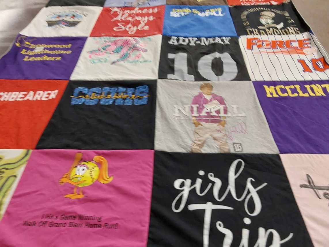 T-shirt quilt with softball themes by Jennifer from AZ