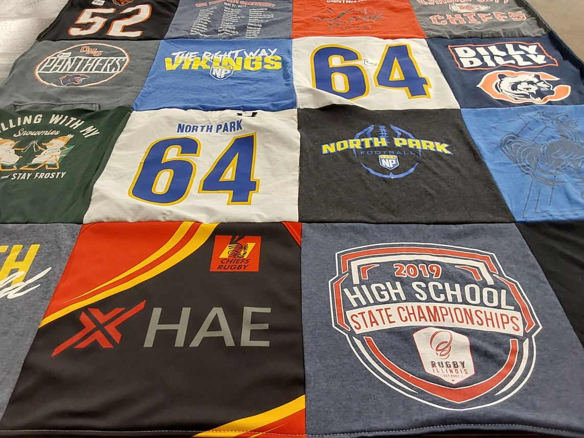 T-shirt quilt featuring north park football team, chieftain rugby team by Kathleen from IL