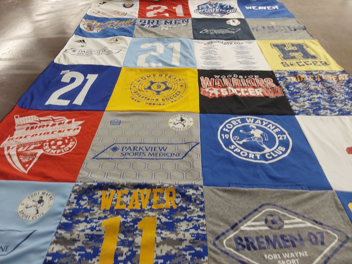 T-shirt quilt with soccer, sports themes by Brooke from IN