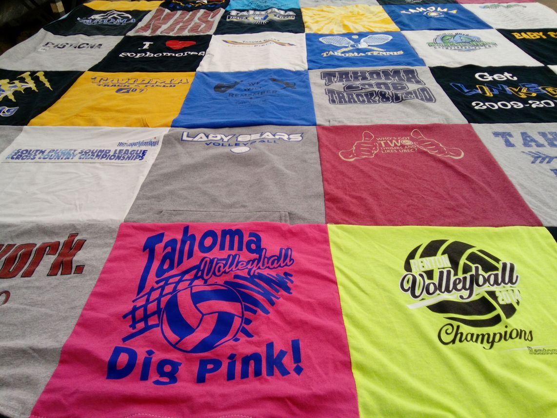T-shirt quilt featuring tahoma volleyball, tahoma track and field by Susan from WA