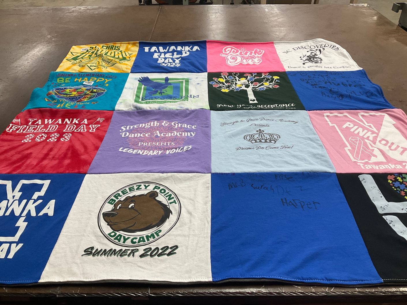 T-shirt quilt from tawanka elementary school by Tricia from PA