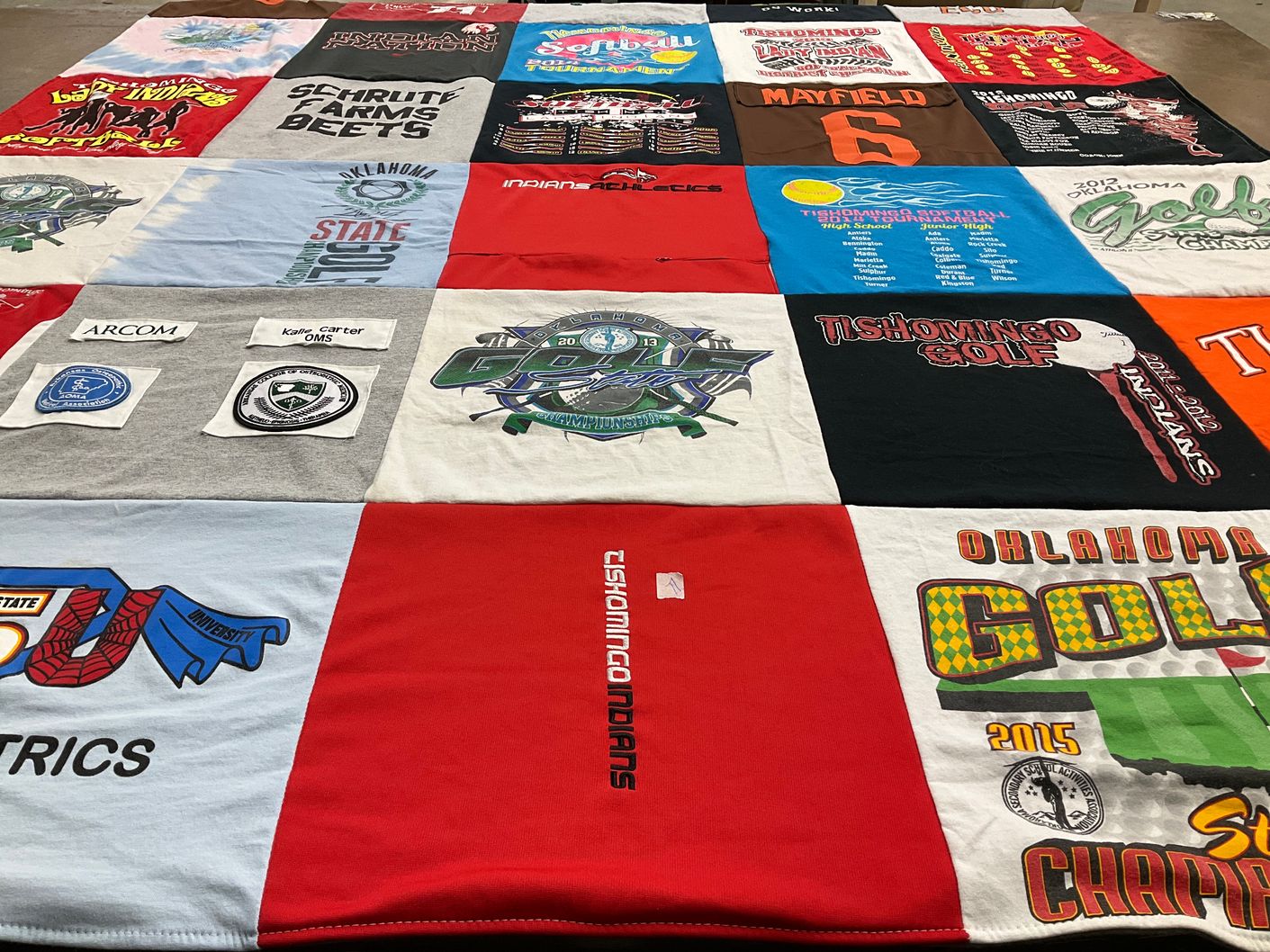 T-shirt quilt featuring tishomingo high school indians by Tracy from OK