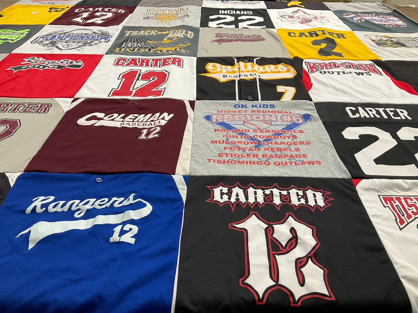 T-shirt quilt with baseball, sports themes by Tracy from OK