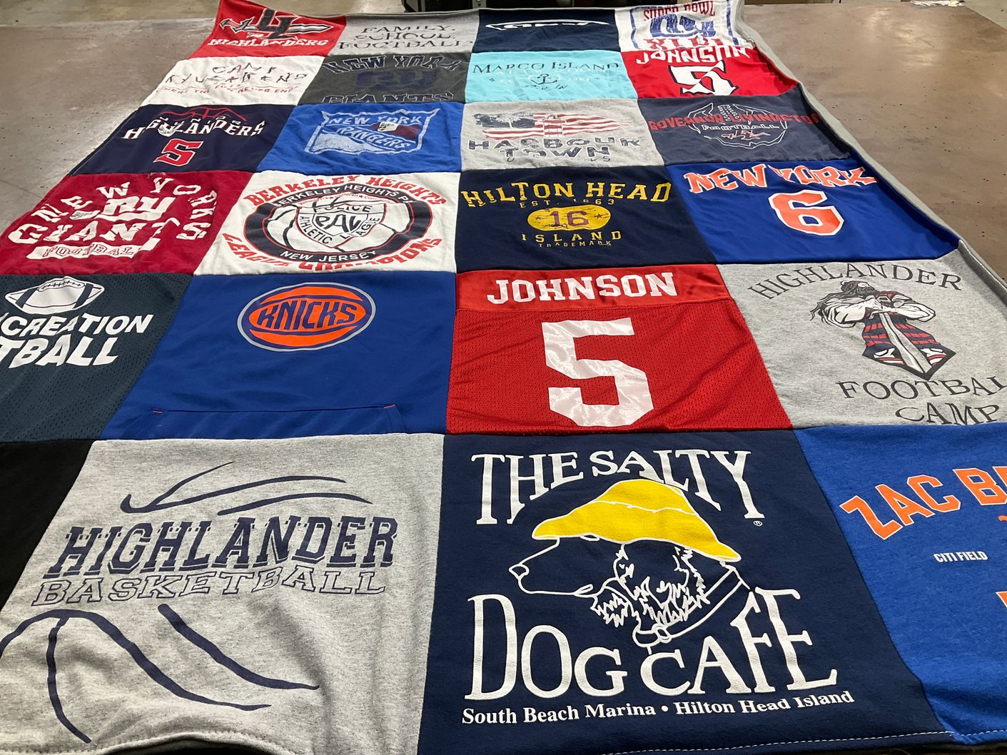 T-shirt quilt featuring new york knicks, highlander football by Michelle from NJ